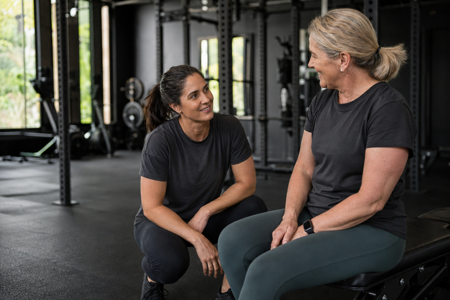 A coach listening to a member between sets