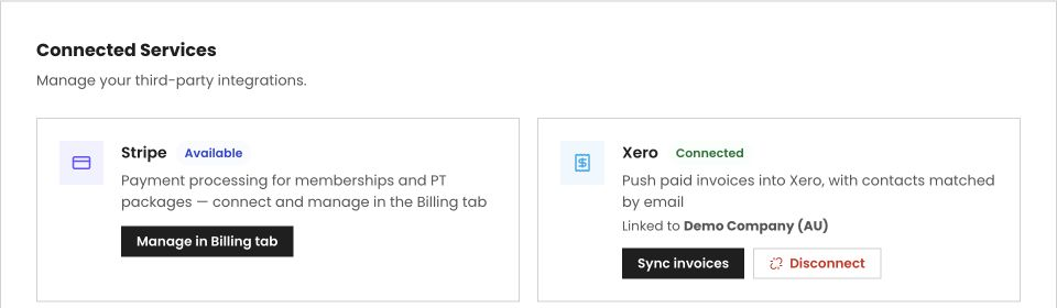 The real Xero connection in Pulse, shown with a Xero demo company.